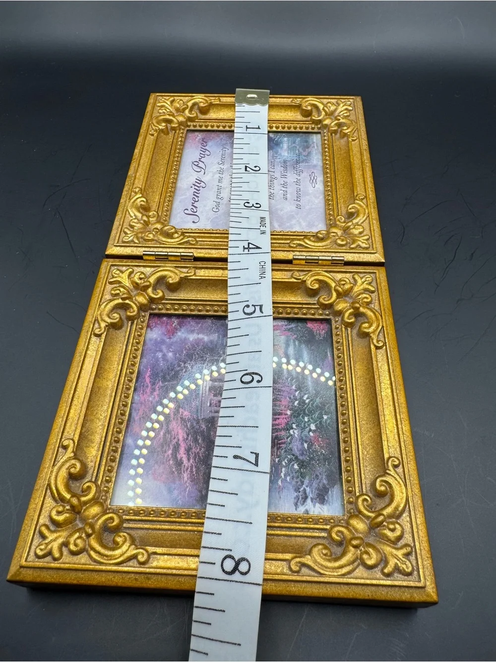 Gold Tone Hinged Double Picture Frame Serenity Prayer Garden Gazebo